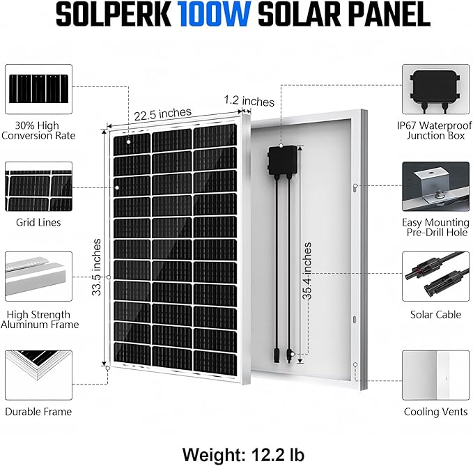 SOLPERK 100 Watt Solar Panel 12 Volt, 100W Solar Panel High-Efficiency - Image 5