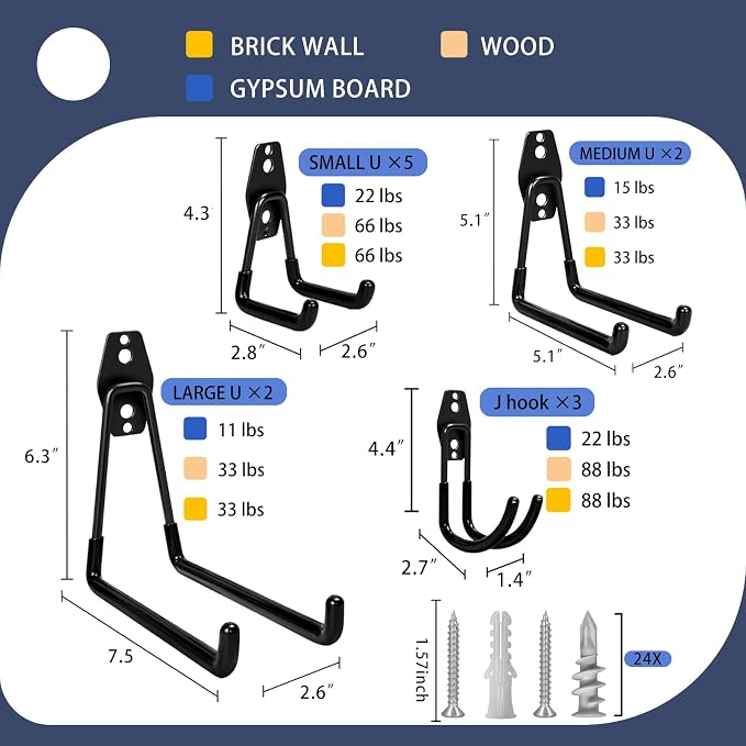 KOFANI Garage Hooks Heavy Duty, 12 Pack Anti-Slip Coating Garage Wall Storage - Image 2