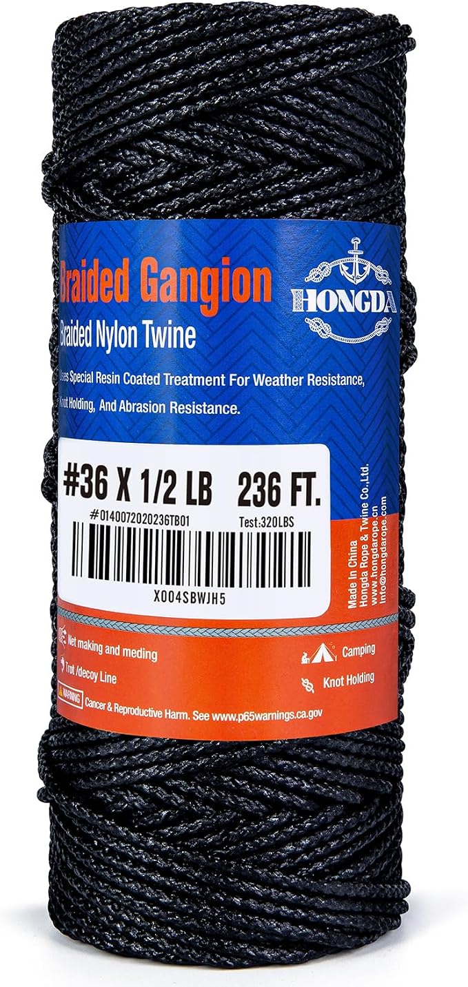 HONGDA Braided Tarred Bank Line Twine, 236 Feet #36, 2.2mm by hongda
