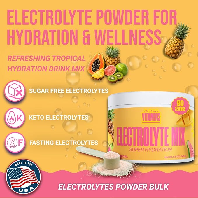 Dr. Price’s Electrolytes Powder Bulk – Tropical, 90 Servings | Sugar Free - Image 3