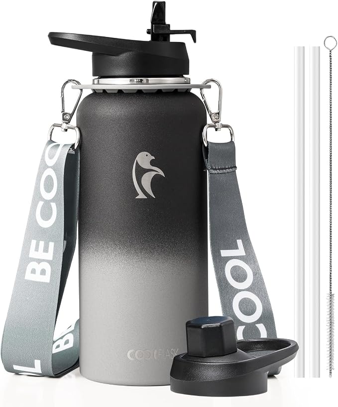 Coolflask Water Bottle with Straw, 32 oz Insulated Metal Water Flask with Straw by Coolflask