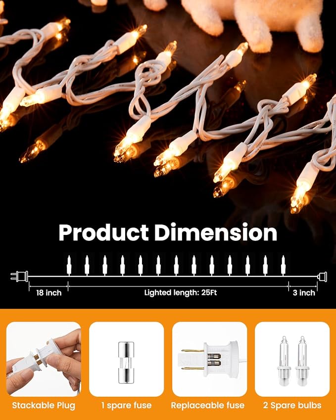 Minetom Clear Christmas String Lights 100 Count 26.5 Feet Incandescent Bulb - Image 6
