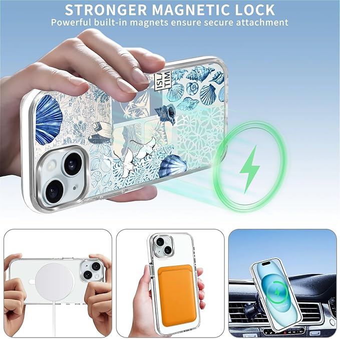 Case for iPhone 15, Sea Life Ocean Waves Seashell Collage Phone Case Design，for - Image 3