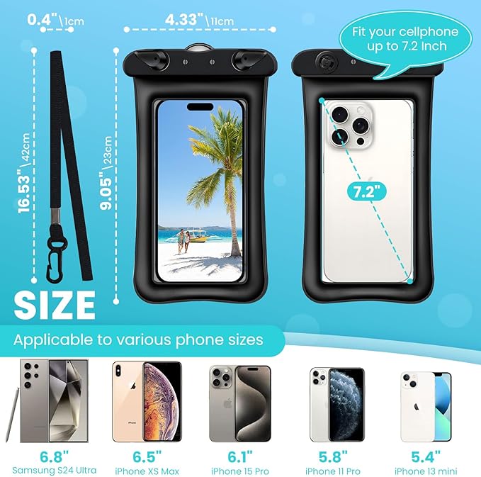 2 Pack Waterproof Floating Phone Pouch IPX8 Floatable Waterproof Phone Case - Image 6