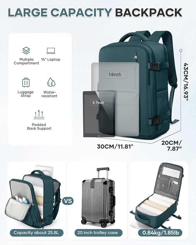 WONHOX Large Travel Backpack Carry on Flight Approved Laptop Work Business - Image 4