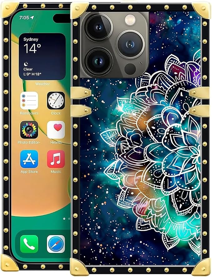 Compatible with iPhone 14 Pro Case, Starry Sky Colourful Mandala Luxury Golden by Unknown