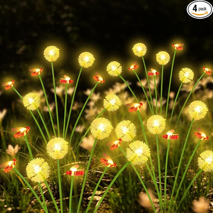 Solar Garden Lights Outdoor, 4 Pack 32 LED, Solar Swaying Dandelion Bee Lights by EEW