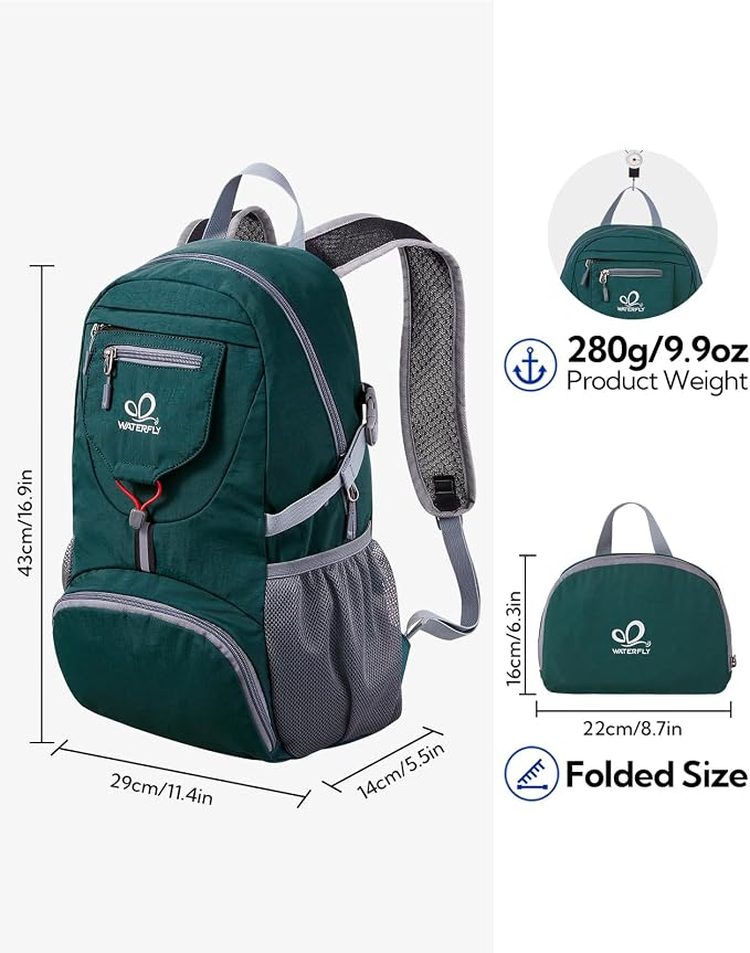 WATERFLY Small Lightweight Packable Backpack: 20l Ultra Light Foldable Travel - Image 3