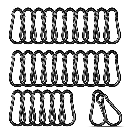 Black Carabiner, Heavy Duty Galvanized Steel Spring Snap Hook Carabiner Clips by High-PQ