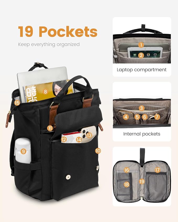 LOVEVOOK Laptop Backpack Purse for Women Work Traveling Commuter Backpack - Image 3