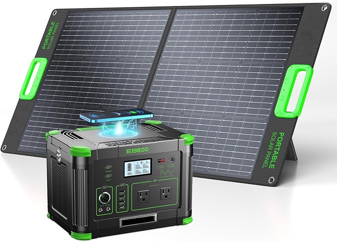 500W Solar Generator with 100W Foldable Solar Panel, Portable Power Station by GRECELLPOWERSTATION