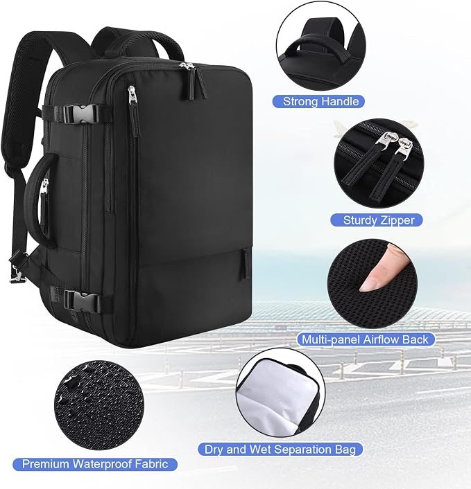 Sinaliy Large Travel Backpack for Women Men, Expandable 40L Carry On Backpack - Image 5