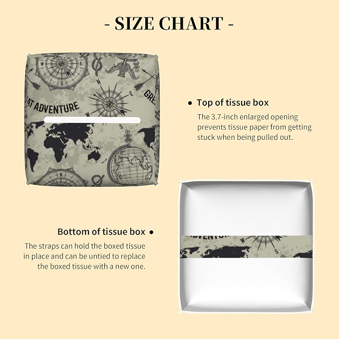 Tissue Box Cover Square, Retro Globe World Map Tissue Box Holder Waterproof - Image 3
