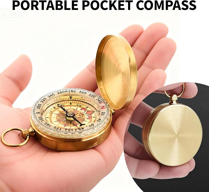Brass Pocket Compass with Luminous Dial, Sports Waterproof Navigation Maganetic - Image 6