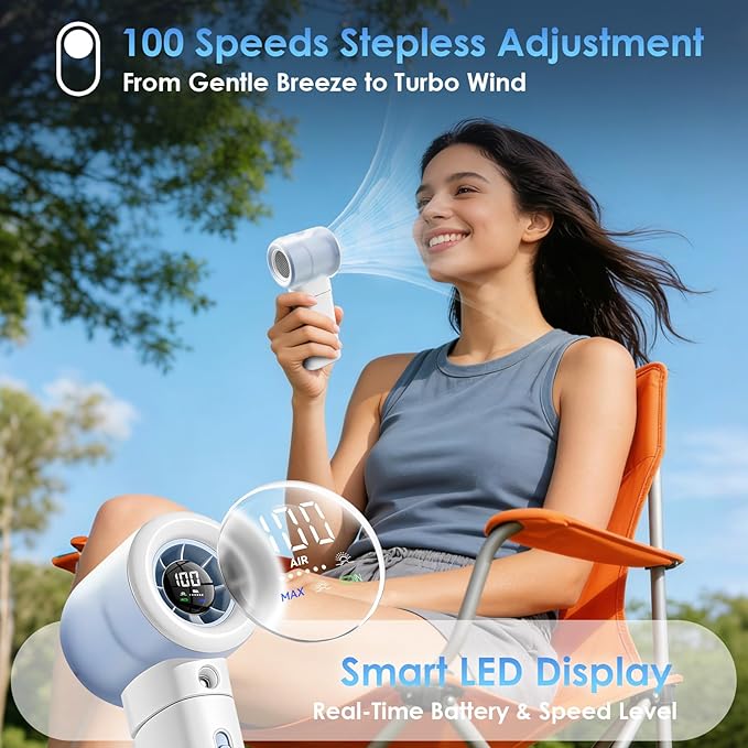 Portable Misting Fan Handheld Powerful Turbo Fan, 100 Speeds, 6000mAh - Image 4