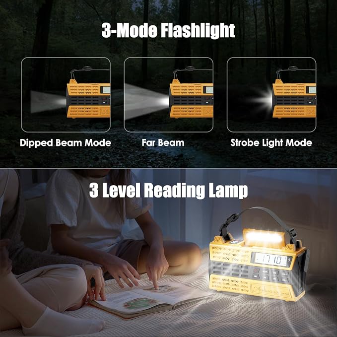 Emergency Radio, 5000mAh/18500mWh Solar Hand Crank Weather Radio - Image 6