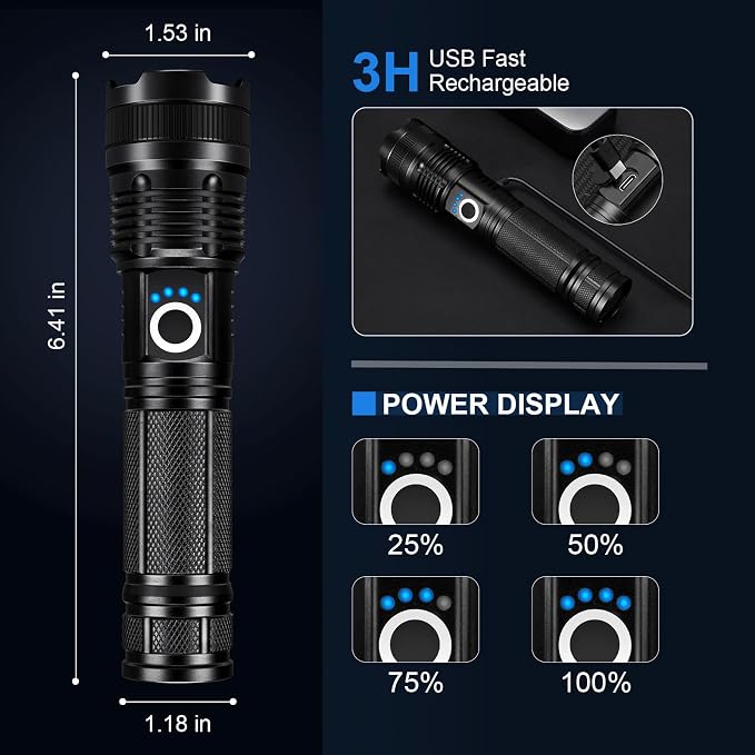 3 Pack Rechargeable Flashlights High Lumens, 990000LM Super Bright LED - Image 3