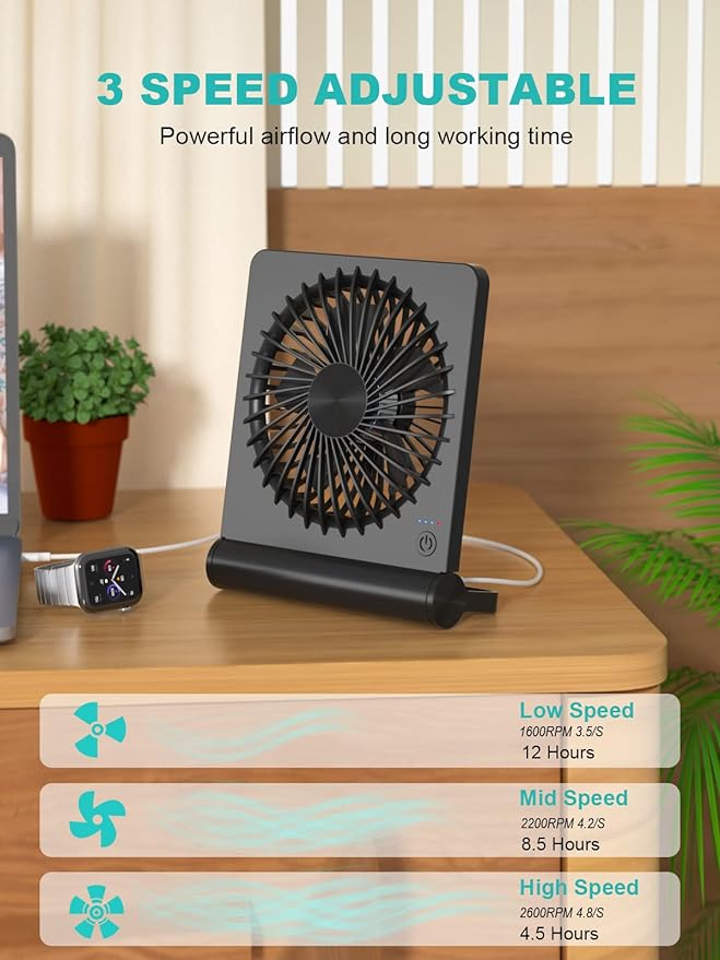 Small Desk Fan, Rechargeable USB Fan Battery Operated, Ultra Quiet, Strong Wind - Image 3