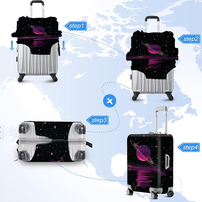 ANNA QUEEN Cosmic Purple Saturn Luggage Cover-Stretchable, Water Resistant & - Image 6