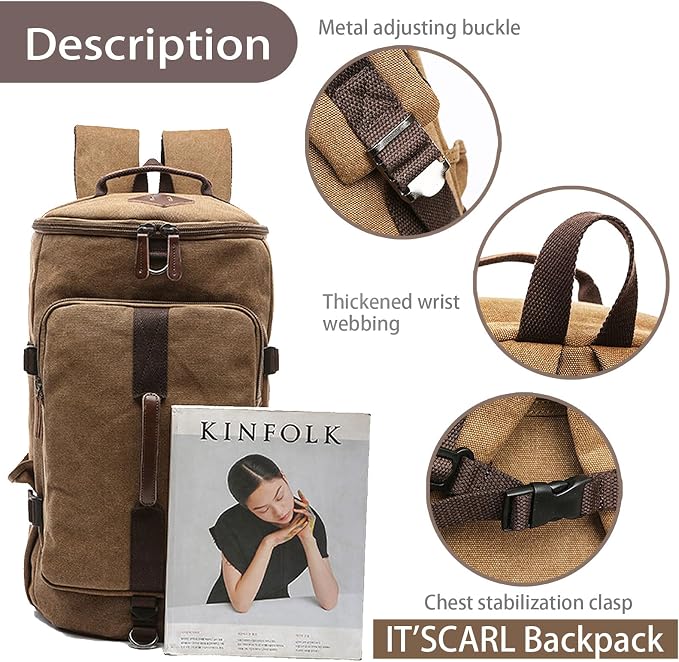 IT'SCARL Large backpack for men, Travel backpack, Carry on, Canvas big bag - Image 4