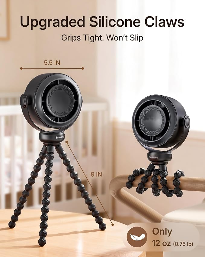 SWEETFULL Portable Stroller Fan, Pinch-Proof Baby Fan, 10H Battery, 5-Speed - Image 6