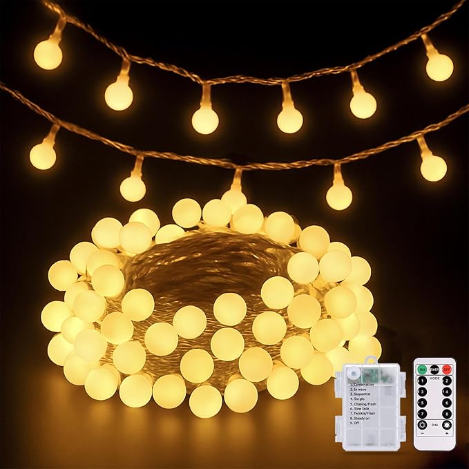 JMEXSUSS Globe Battery Operated Christmas Lights Indoor, 100 LED Battery by JMEXSUSS