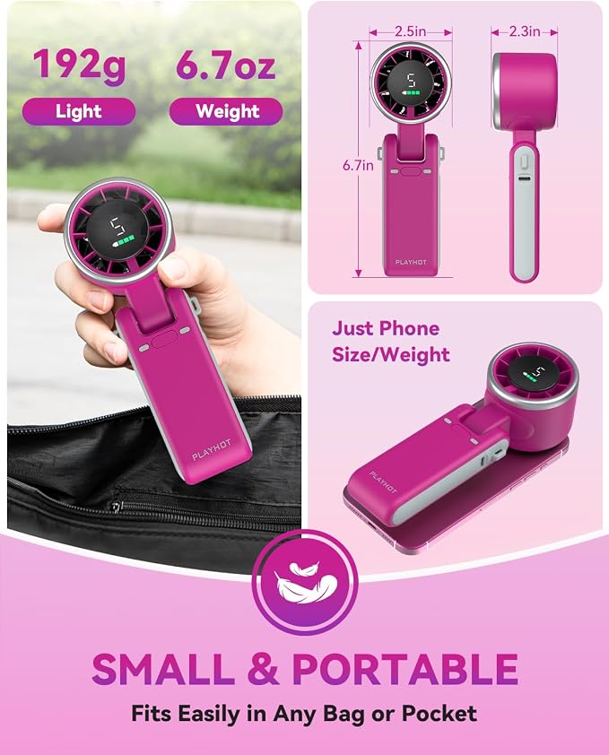 PlayHot Portable Handheld Turbo Fan, 5-Speed Personal Fans, 5000mAh - Image 6