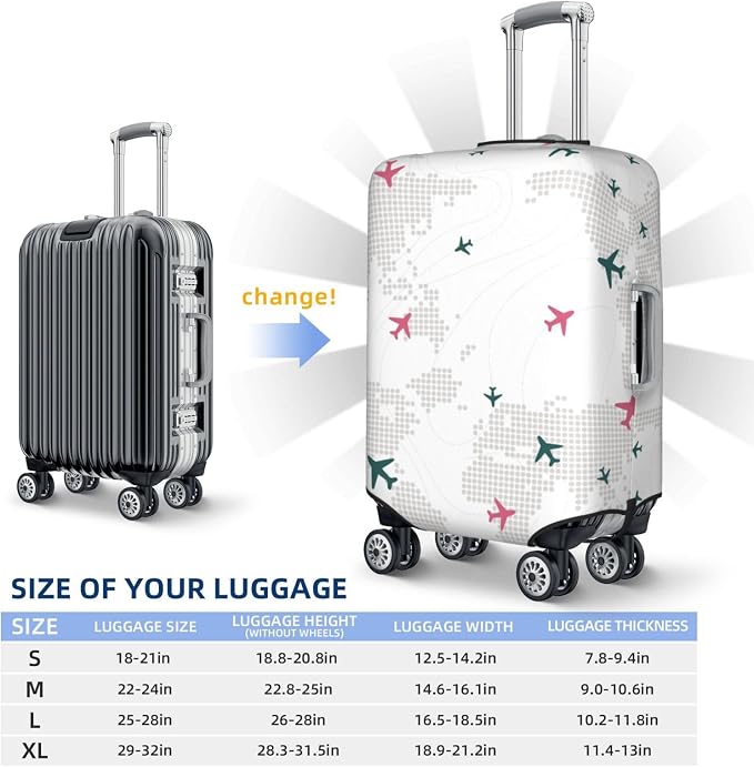 Luggage Cover with World Map and Airplane Print, Elastic Travel Suitcase - Image 6
