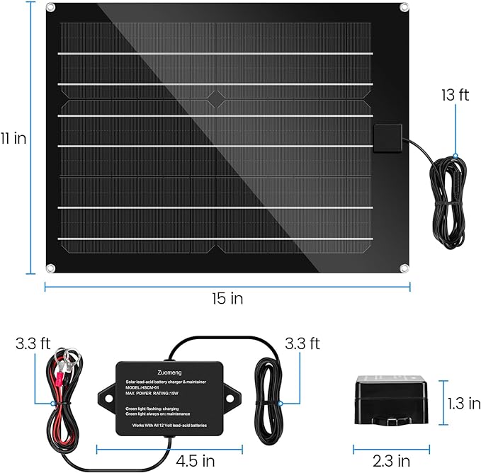 Solar Battery Charger Maintainer, Zuomeng 15W Solar Panel Kit - Image 5