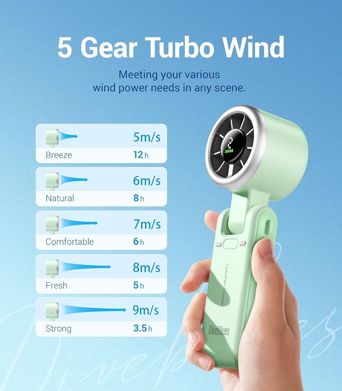 Diveblues Portable Handheld Turbo Fan, 5 Gear Wind, Battery Operated, 3 IN 1 - Image 5