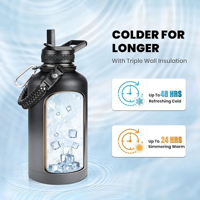 RAYMYLO Insulated Water Bottle 64 oz, Triple Wall Vacuum Stainless Steel - Image 2