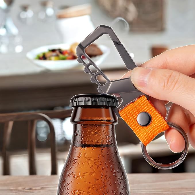 Metal heavy duty key chain carabiner clip bottle opener wrist lanyard ring car - Image 3