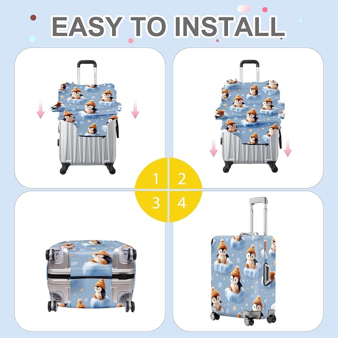 ANNA QUEEN Winter Penguin Luggage Cover, Cute Penguin on Ice Pattern Suitcase - Image 6