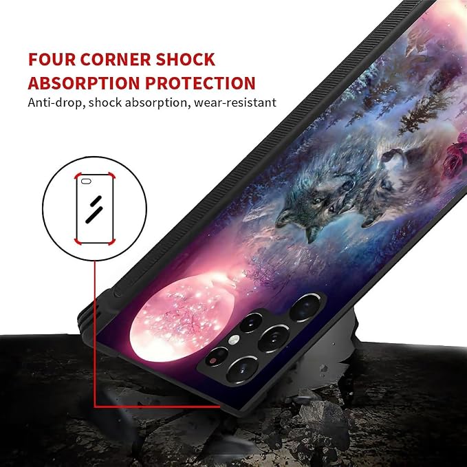 for Samsung Galaxy S22 Ultra Case, Star Two Wolfs Howling Pattern Graphic - Image 4