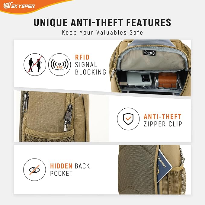 SKYSPER Sling Bag RFID Cross Body Bag Recycled Crossbody Backpack Travel Daypack - Image 3
