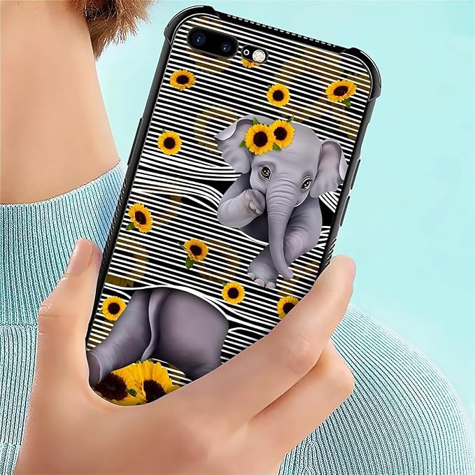 for iPhone 7/8 Case, Cute Little Elephant Sunflower White Line Art Pattern Made - Image 7