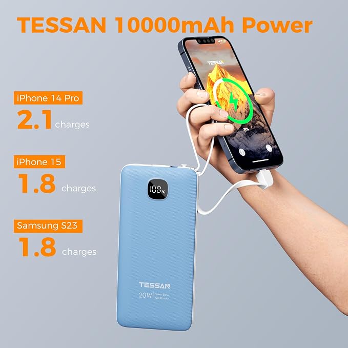 TESSAN Portable Charger with Built in Cables, 10000mAh Power Bank Fast Charging - Image 6