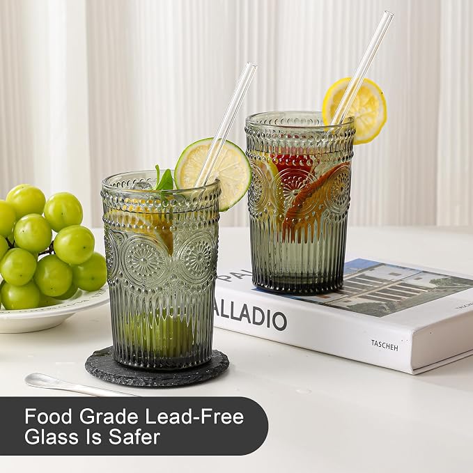 ZMOWIPDL Vintage Glassware Drinking Glasses Set of 6, 13 oz Grey Textured - Image 4