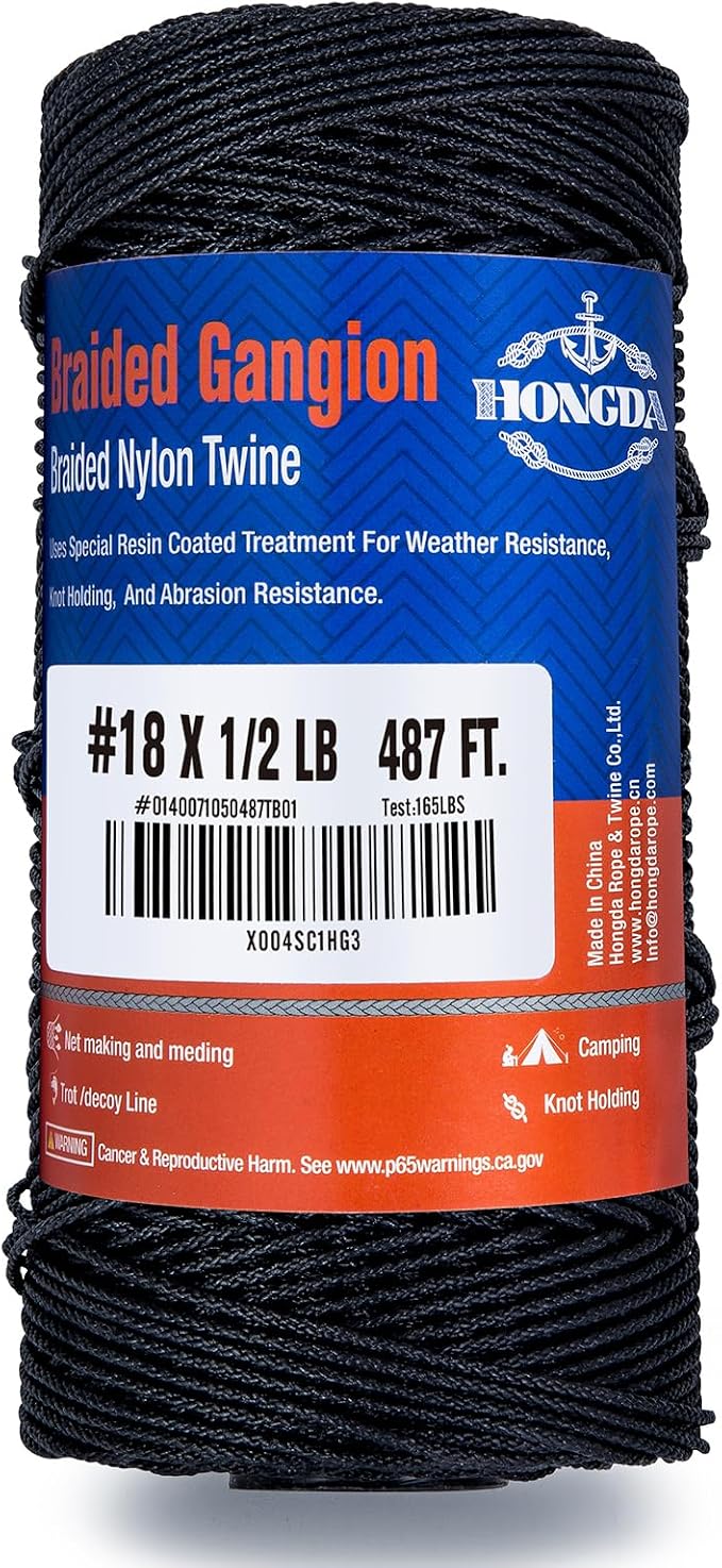 HONGDA Braided Black Nylon String, #18 Tarred Bank Line Twine, 487 Feet Black - Image 6
