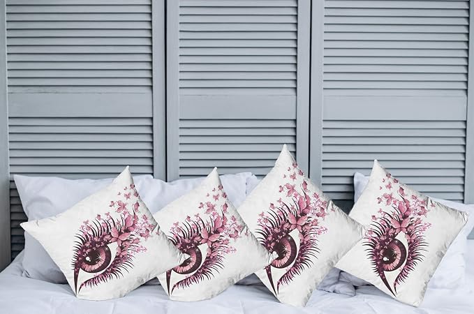 Ambesonne Butterflies Throw Pillow Cushion Case Pack of 4, Female Eye Eyelashes - Image 2
