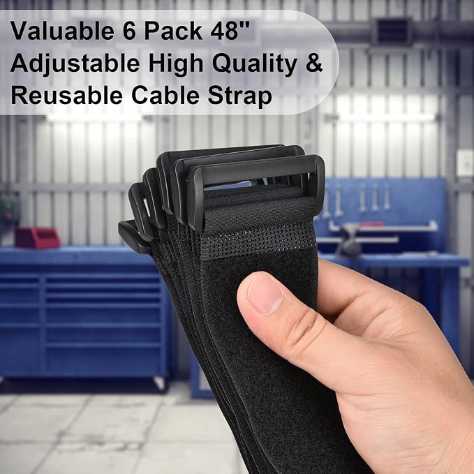 2 x 48 Inch Hook and Loop Cable Tie, 6 Pack Heavy Duty Adjustable Fastening - Image 2