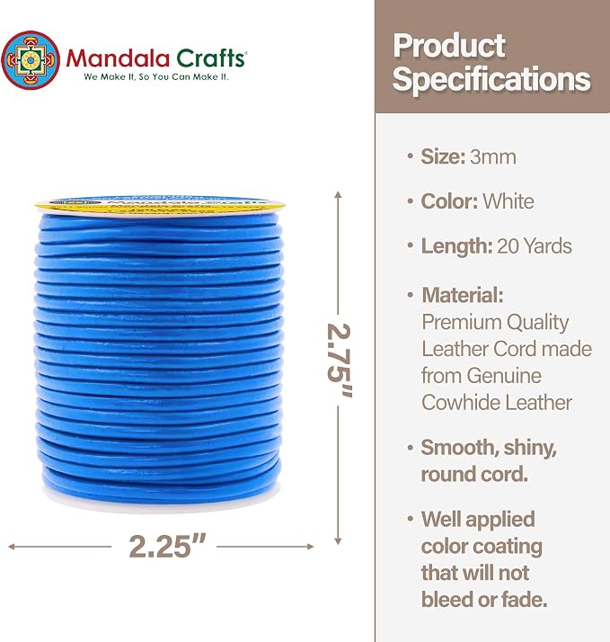 Mandala Crafts Round Genuine Blue Leather Cord - Image 4