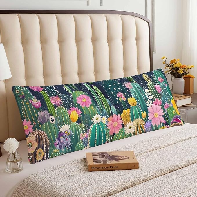 Cactus Decorative Body Pillows for Home, Tropical Cactus Floral Body Pillow - Image 3