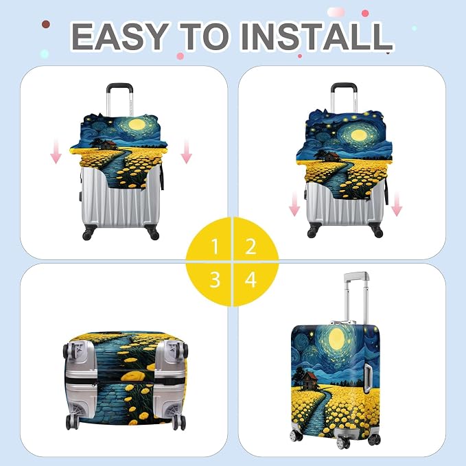 ANNA QUEEN Moonlit Field Luggage Cover, Dreamy Night Landscape Suitcase - Image 5