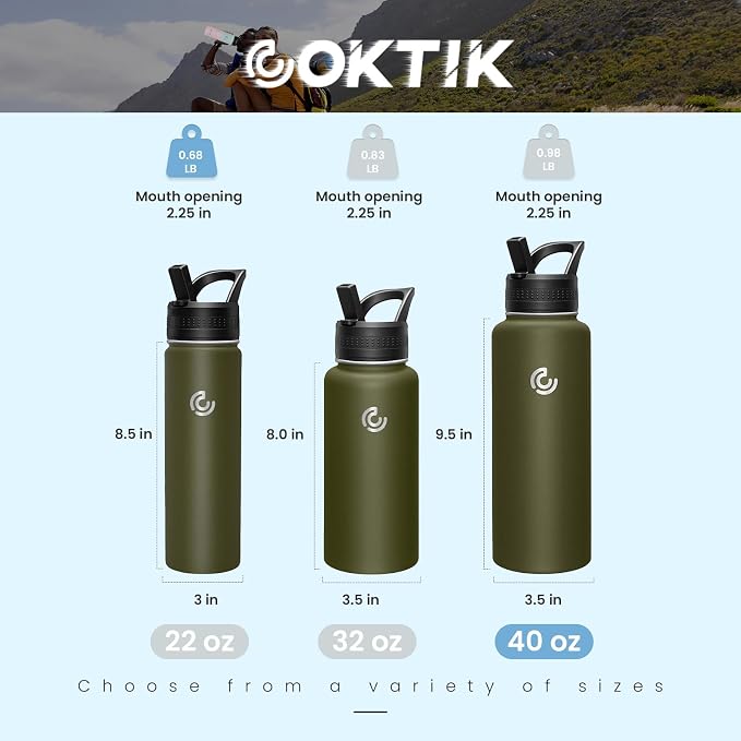 COKTIK 40oz Sports Water Bottle, Stainless Steel Water Bottle - Image 2