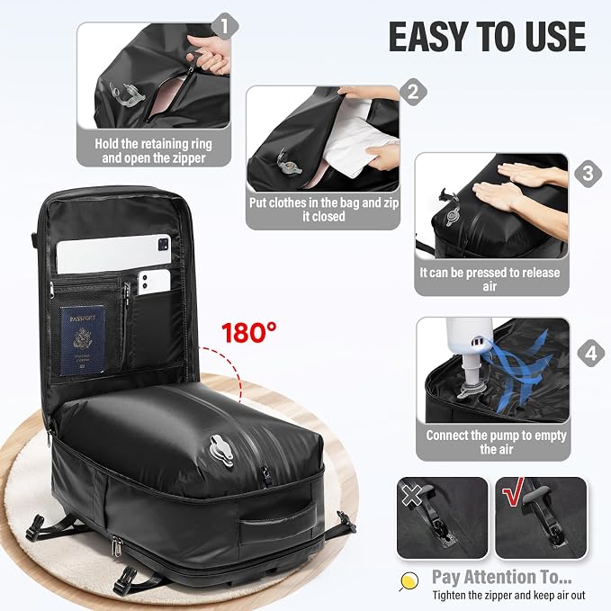 Vacuum Backpack Travel with Pump, Water Resistant Airbag Travel Backpack - Image 3