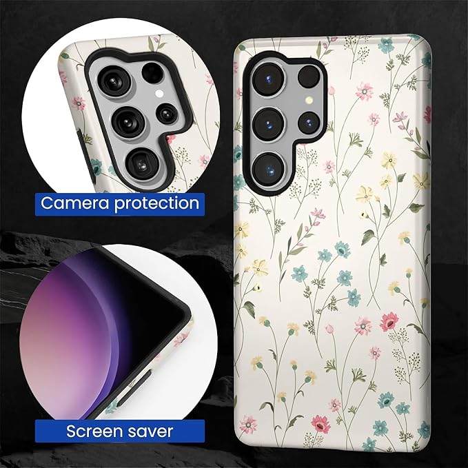 for Samsung Galaxy S25 Ultra Case, HL2 Beige Flower Branch Hybrid 2 Layer Hard - Image 4
