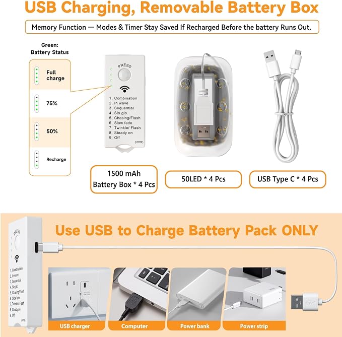 HXWEIYE Rechargeable Fairy Lights Battery Operated, DIY Timer & 8 Modes - Image 6