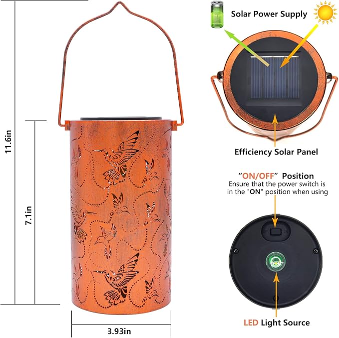 2 Pack Solar Lanterns Outdoor Hanging Hummingbird Decor Lantern, Waterproof - Image 4