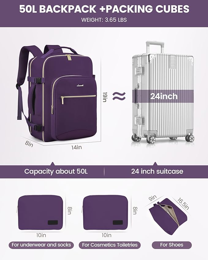 LOVEVOOK Travel Backpack for Women & Men 50L, Airline Approved Carry On - Image 5